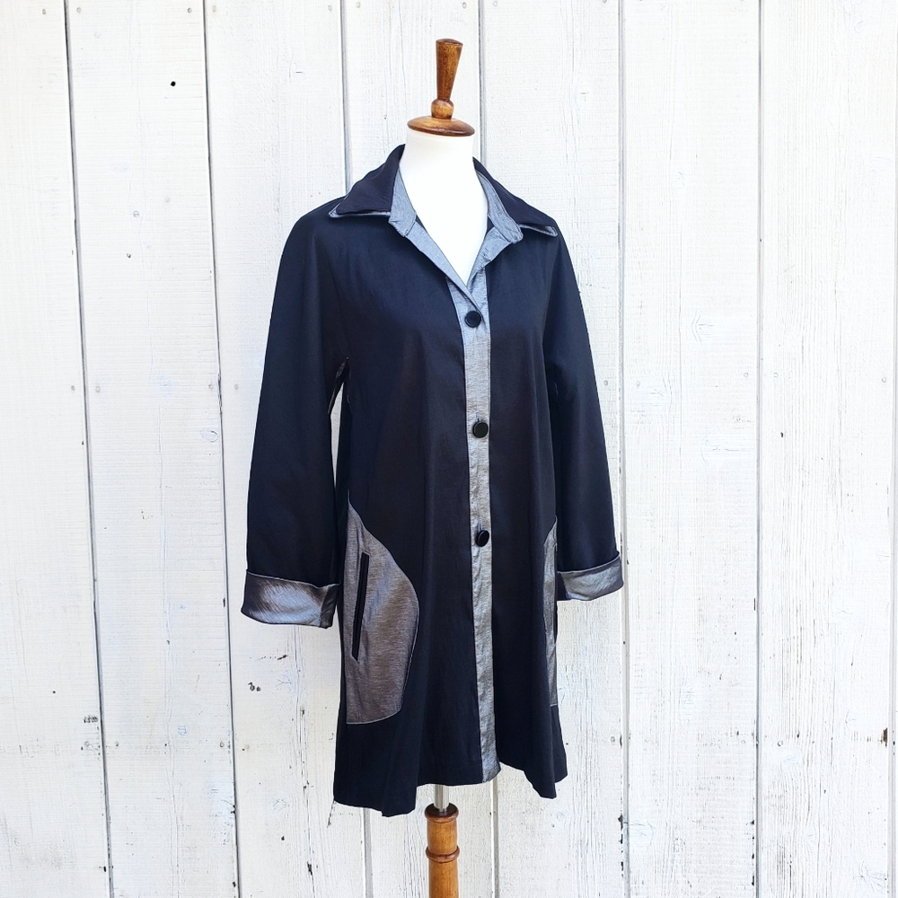 Song & Sung by Design Today Black Metallic Silver Jacket Coat Size L